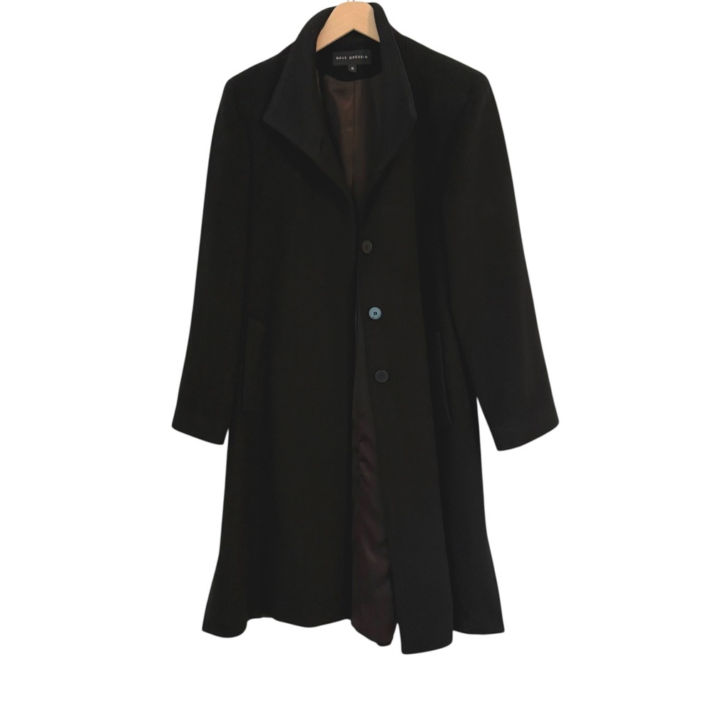 Vintage 90s Dale Dressin 100% Cashmere Coat Black Made in USA Minimalist Size 6